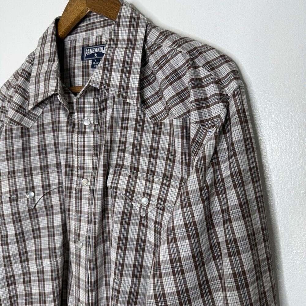 Western Pearl Snap Panhandle Brown Plaid Button Long Sleeve Shirt Rodeo Large